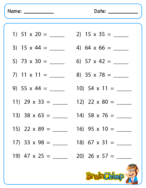 worksheet_2 Digit Multiplication_2