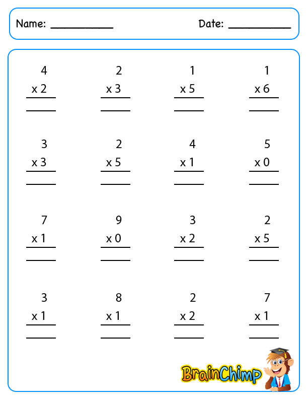 Free Single Digit Multiplication Worksheets